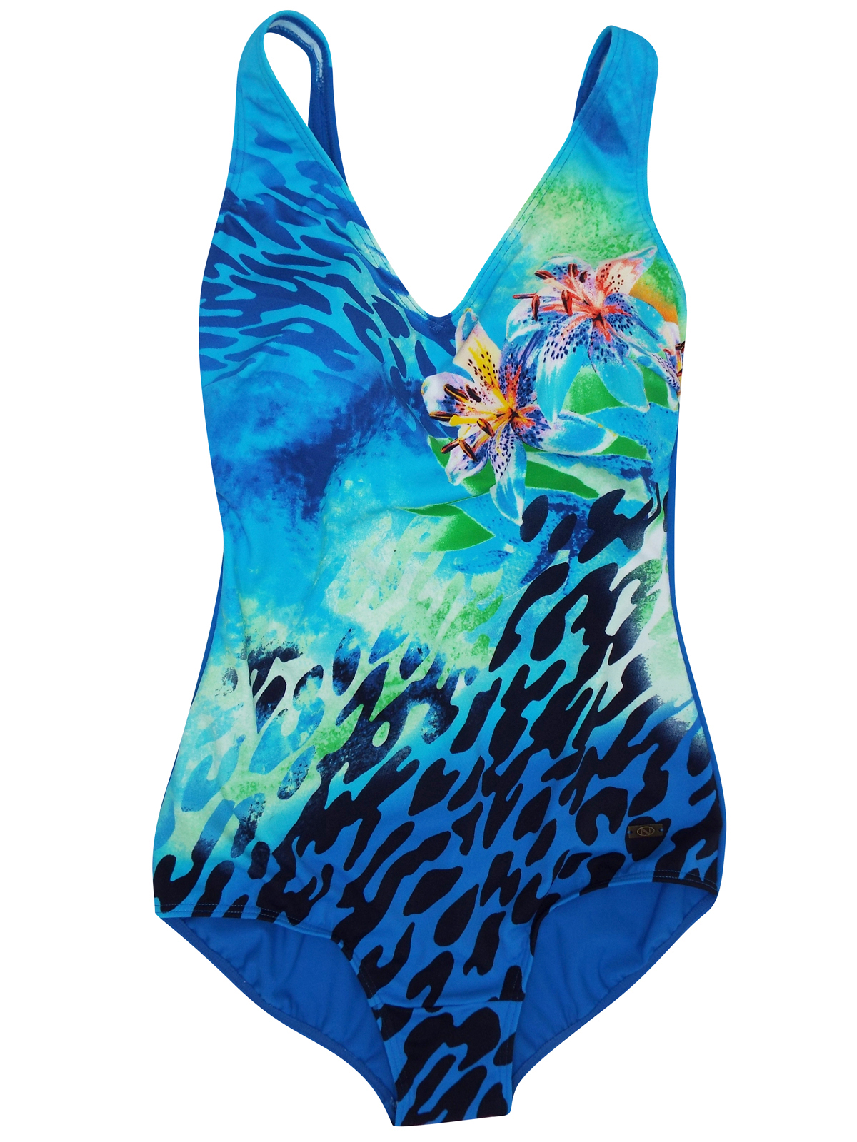 Naturana - - Naturana BLUE Hibiscus Print Low Back Swimsuit - Size 12 ...