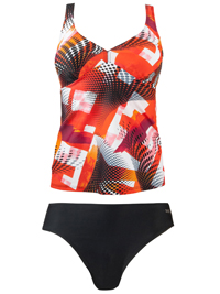 RED Geo Print Non-Wired Tankini Set - Size 10 to 12