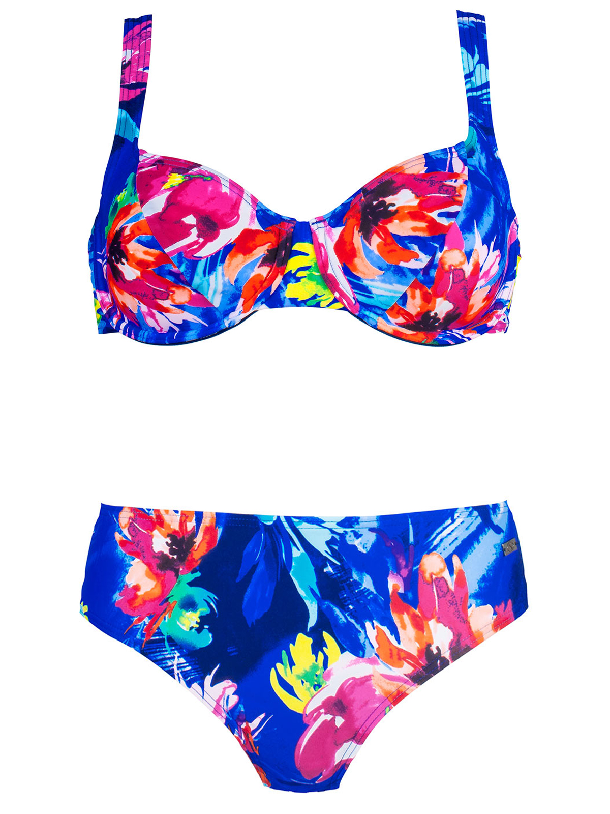 Naturana - - BLUE Floral Print Underwired Bikini Set - Plus Size 16 to 18