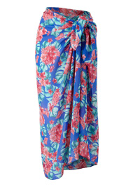 Beach to Beach BLUE Tropical Floral Print Tie Sarong - Size S/M to L/XL