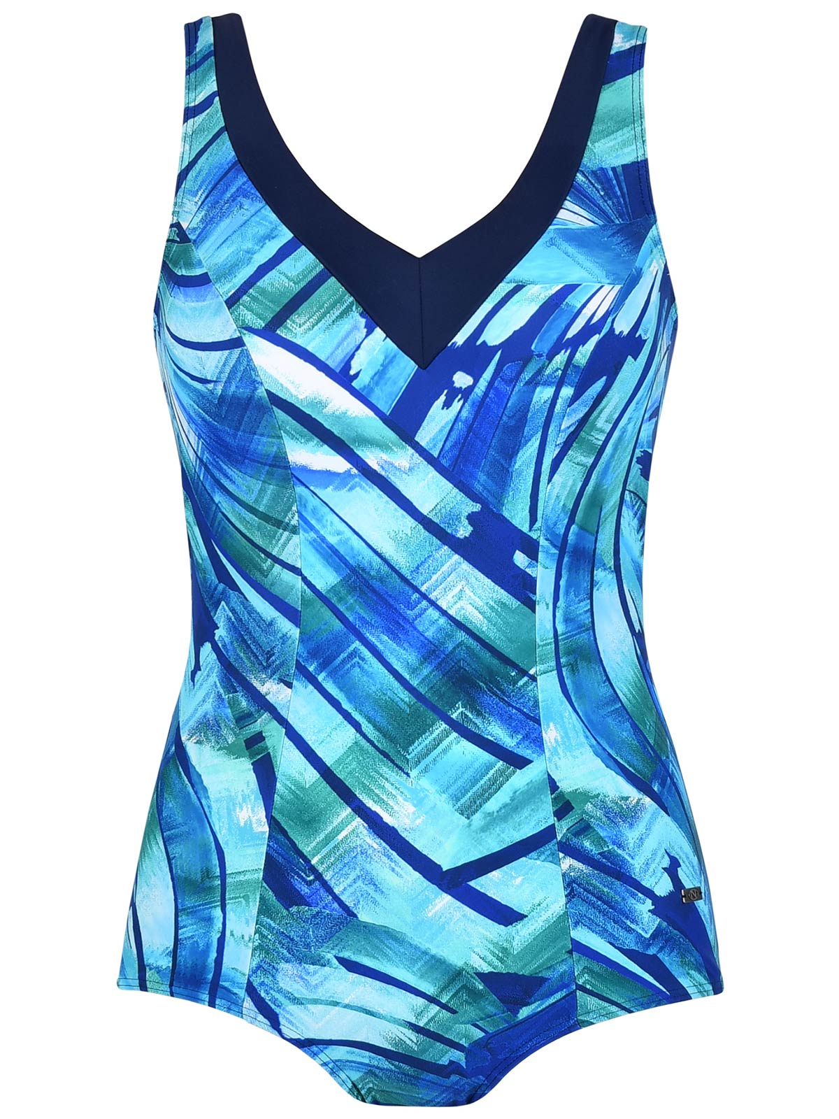 Naturana - - Naturana BLUE Printed Panelled Swimsuit - Size 12