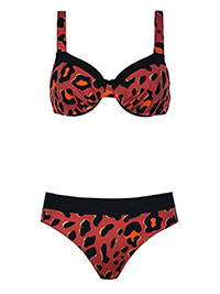 TERRACOTTA/BLACK Animal Print Underwired Bikini Set - Size 10