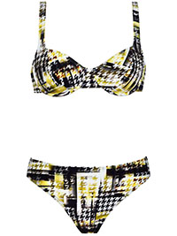 BLACK/GOLD Abstract Print Underwired Bikini Set - Size 10
