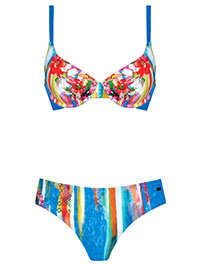 BLUE Tropical Print Underwired Bikini Set -  Size 10