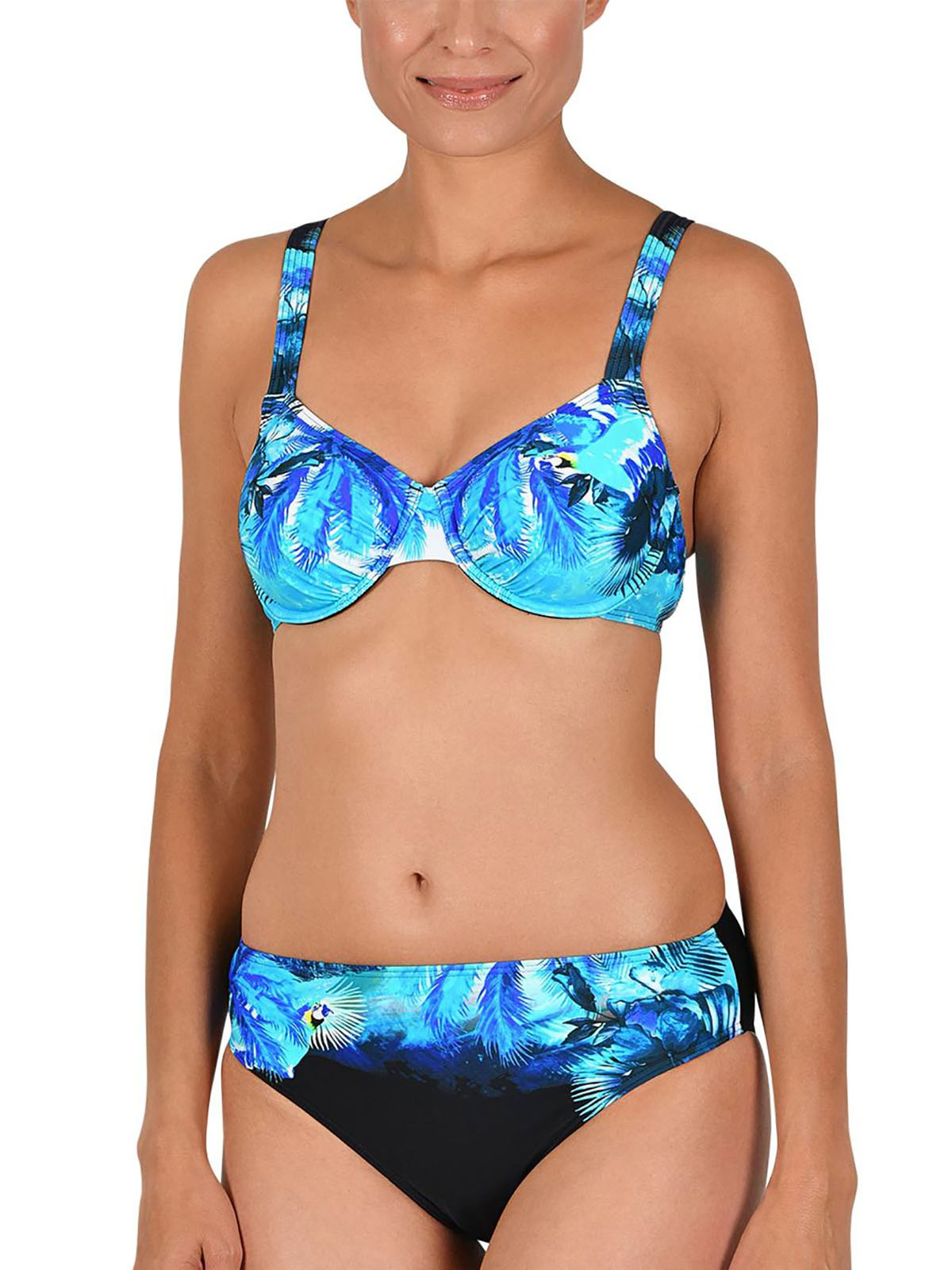 Naturana Turquoise Black Palm Print Underwired Bikini Set Size 10