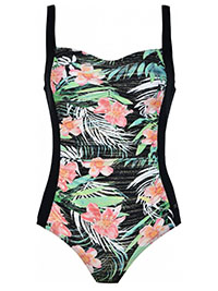 BLACK Hibiscus Print Scoop Back Swimsuit - Size 10