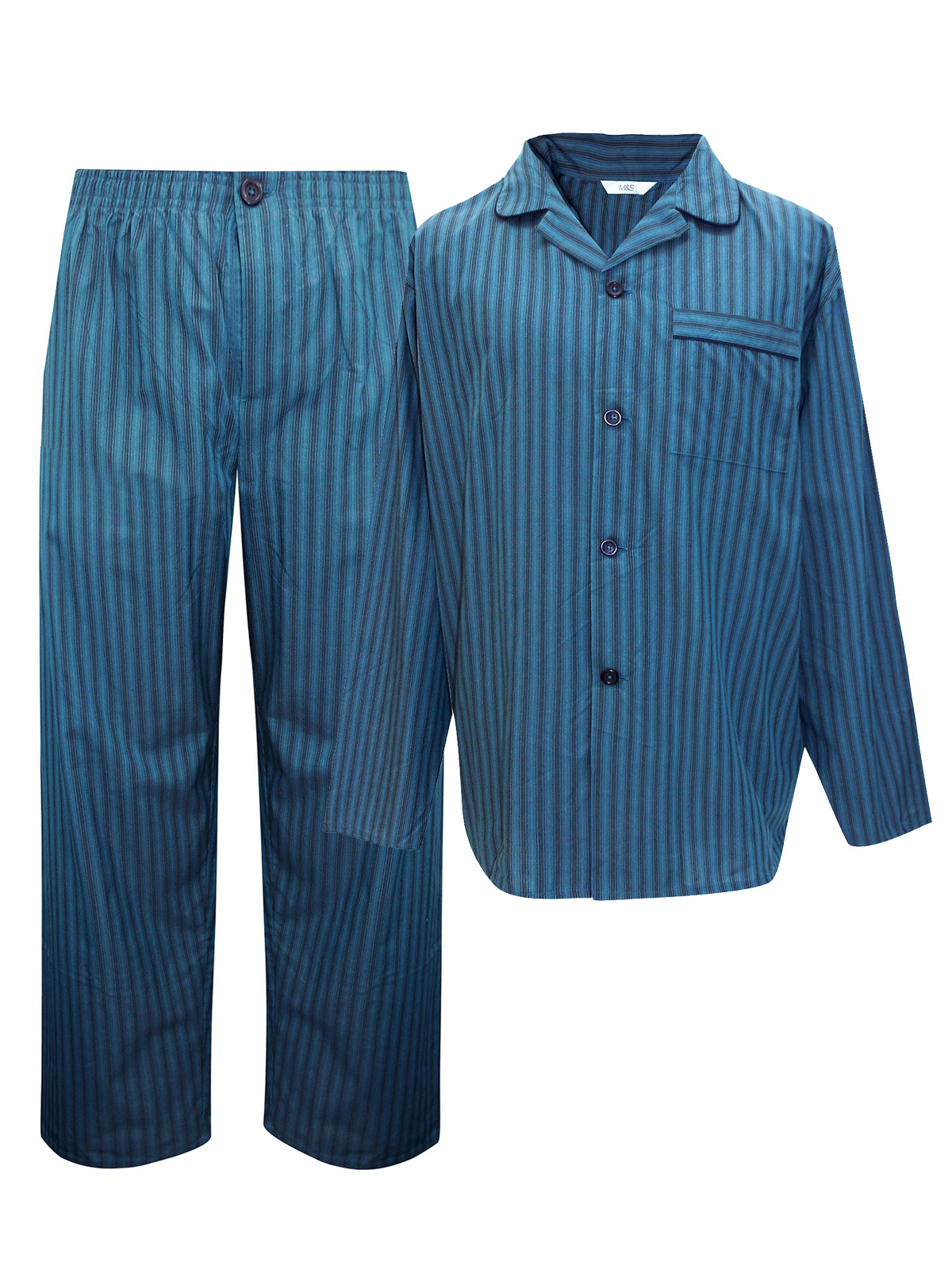 Marks and Spencer - - M&5 TEAL Mens Striped Long Sleeve Pyjama Set ...