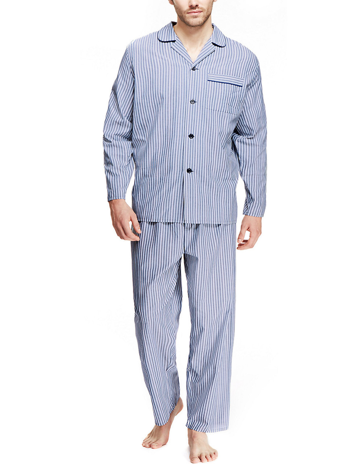 Marks and Spencer - - M&5 NEUTRAL Mens Cotton Blend Striped Pyjamas ...