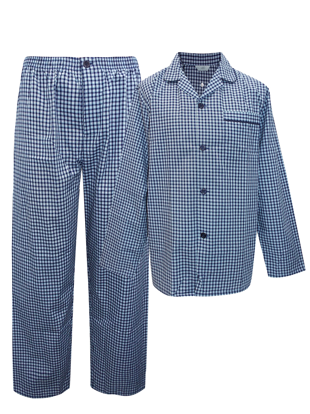 Marks and Spencer - - M&5 NAVY Mens Cotton Blend Checked Pyjamas - Size ...