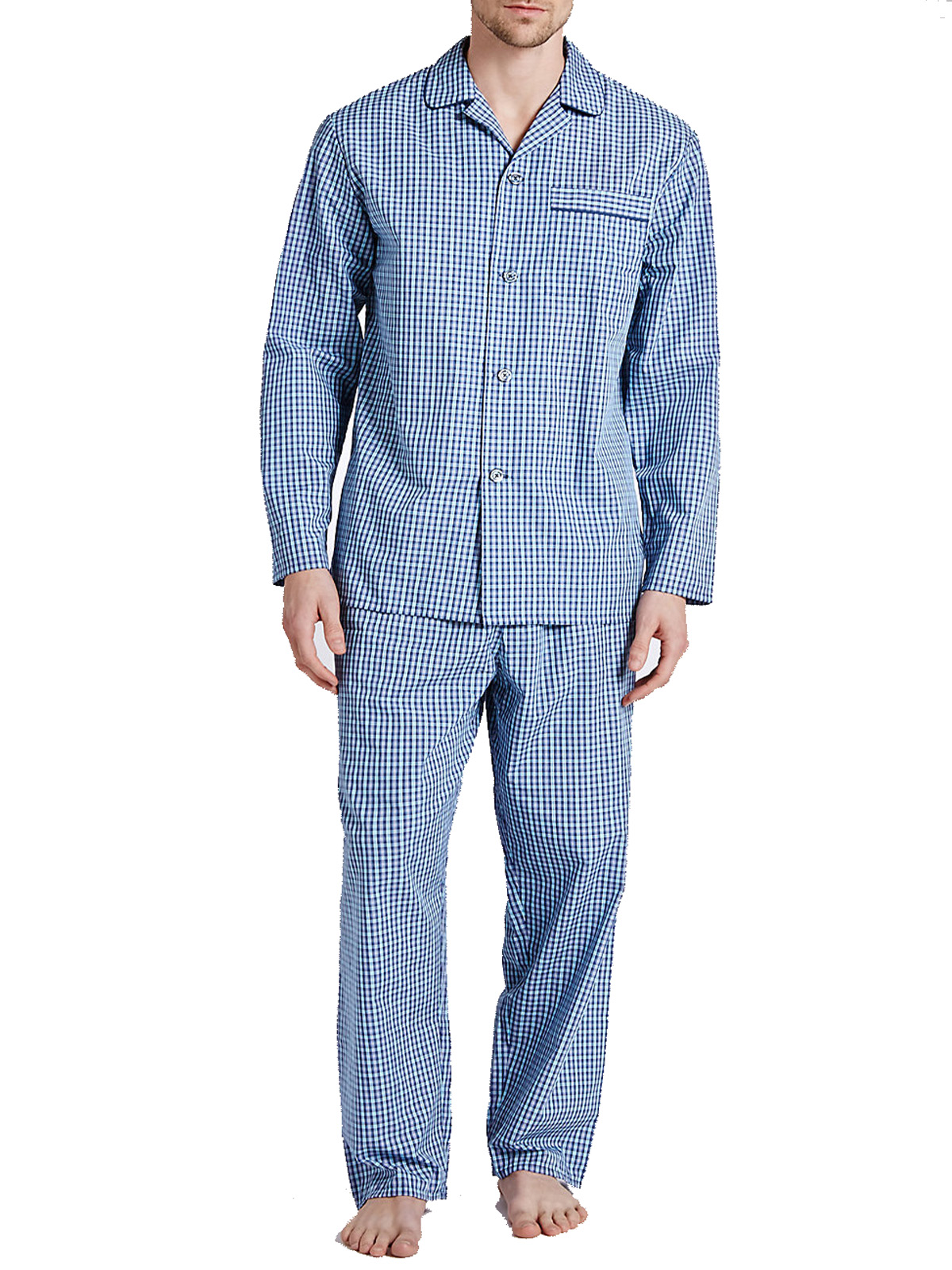 Marks and Spencer - - M&5 TEAL Mens Easy Care Mini Checked Pyjamas ...