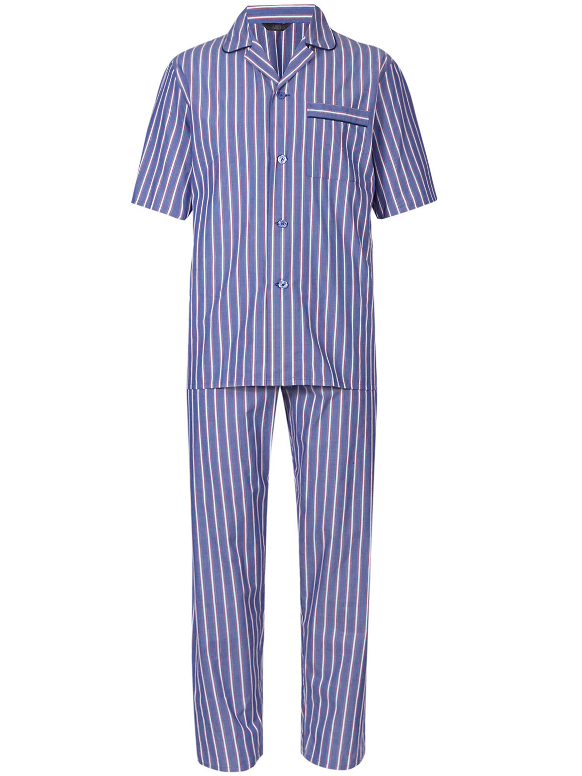 Marks and Spencer - - M&5 BLUE Mens Cotton Blend Striped Pyjamas - Size ...