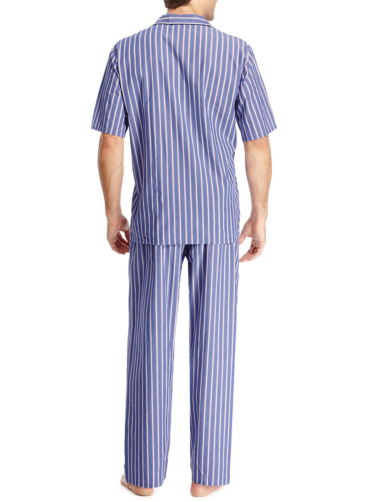 Marks and Spencer M&5 BLUE Mens Cotton Blend Striped Pyjamas Size