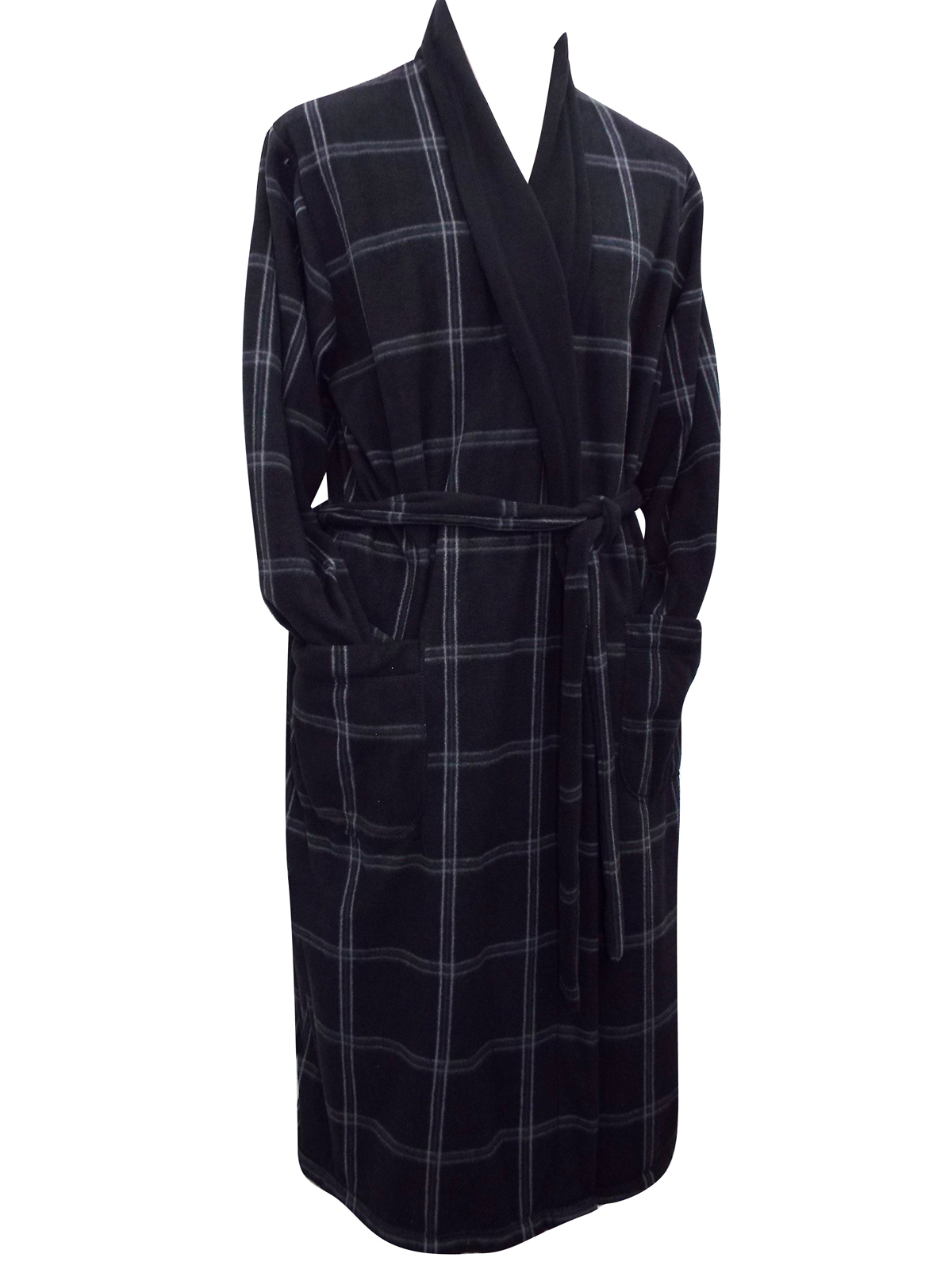 Marks and Spencer M&5 BLACK Check Super Soft Lightweight Fleece Loungewear Dressing Gown