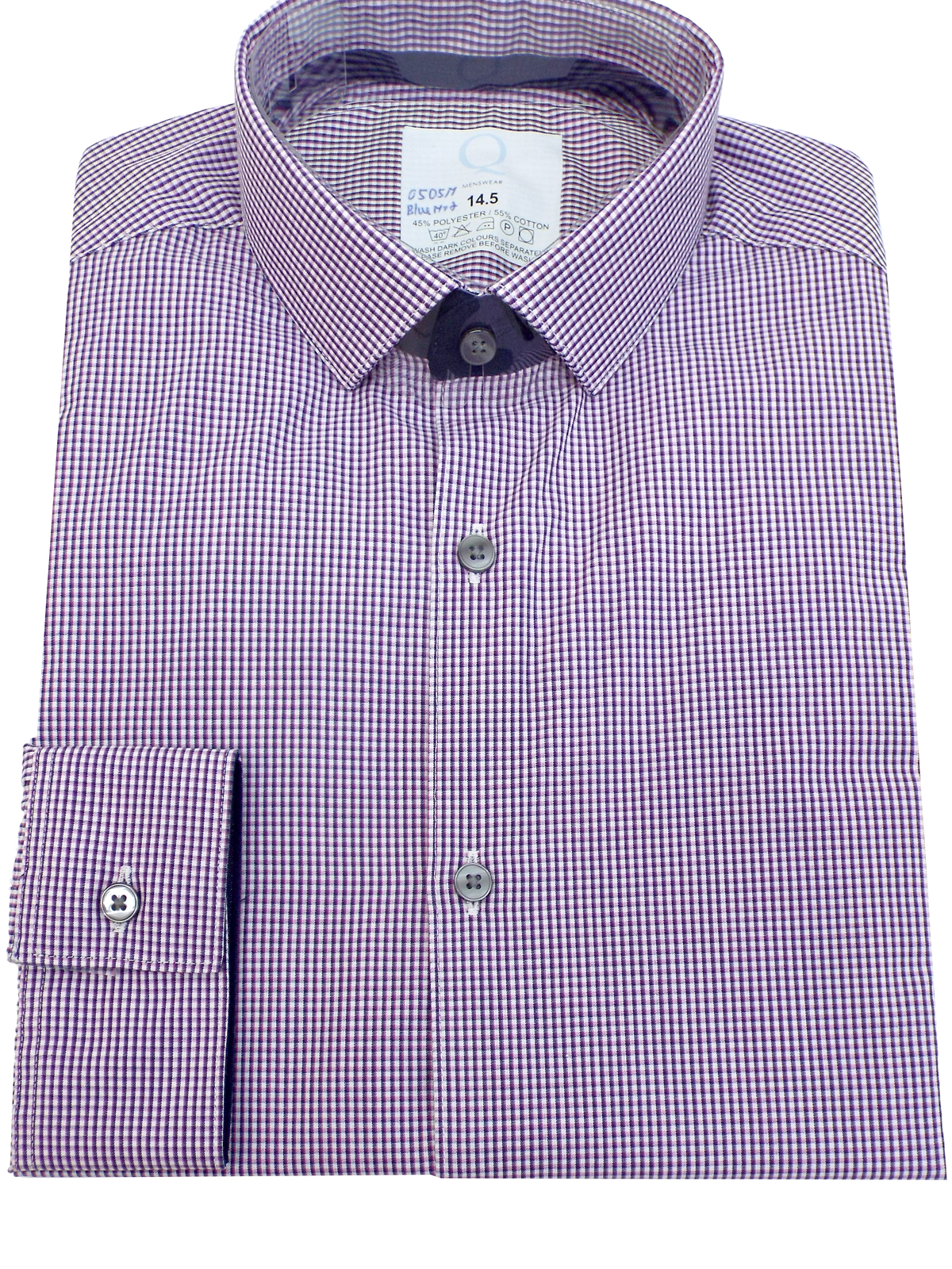 Marks and Spencer - - M&5 BLUE Pure Cotton Mini Gingham Checked Shirt ...