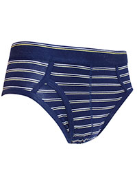 M&5 NAVY/YELLOW Mens Cool & Fresh Cotton Stretch Striped Briefs - Size S to XXL
