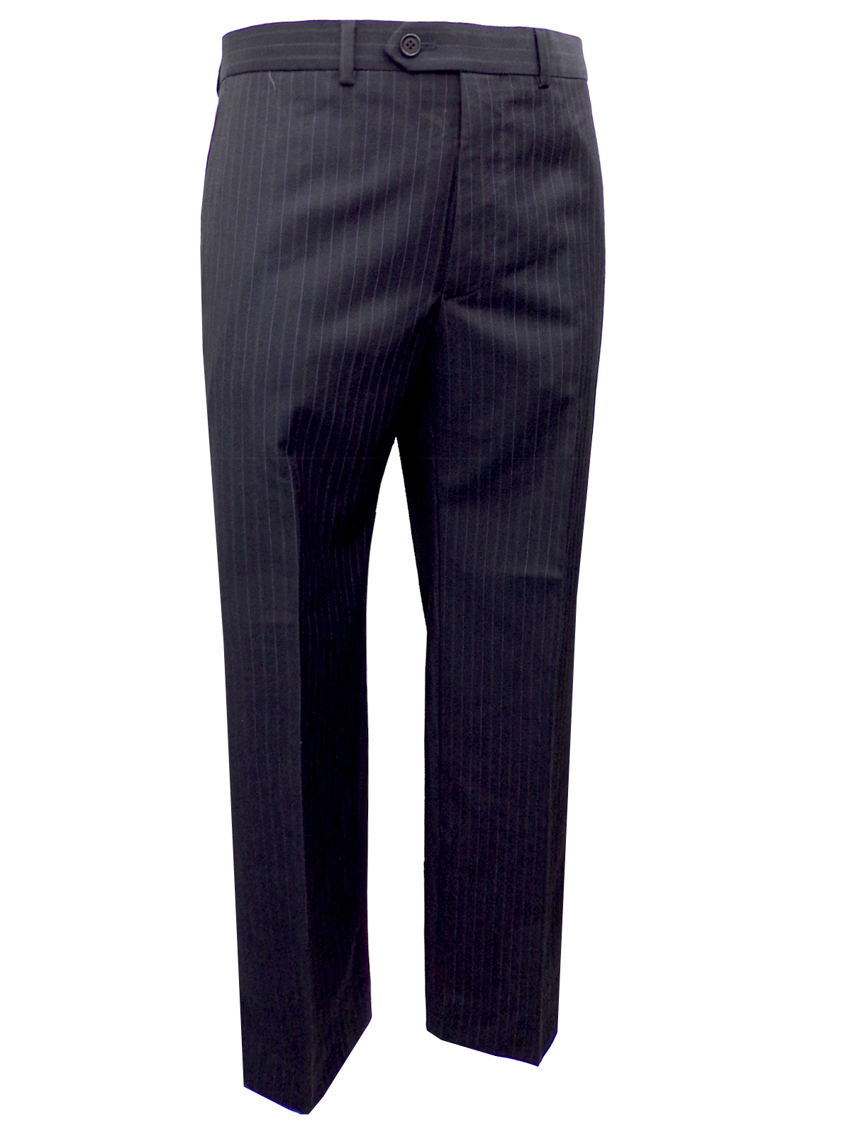 Marks and Spencer - - M&5 GREY Wool Blend Flat Front Pinstripe Trousers ...