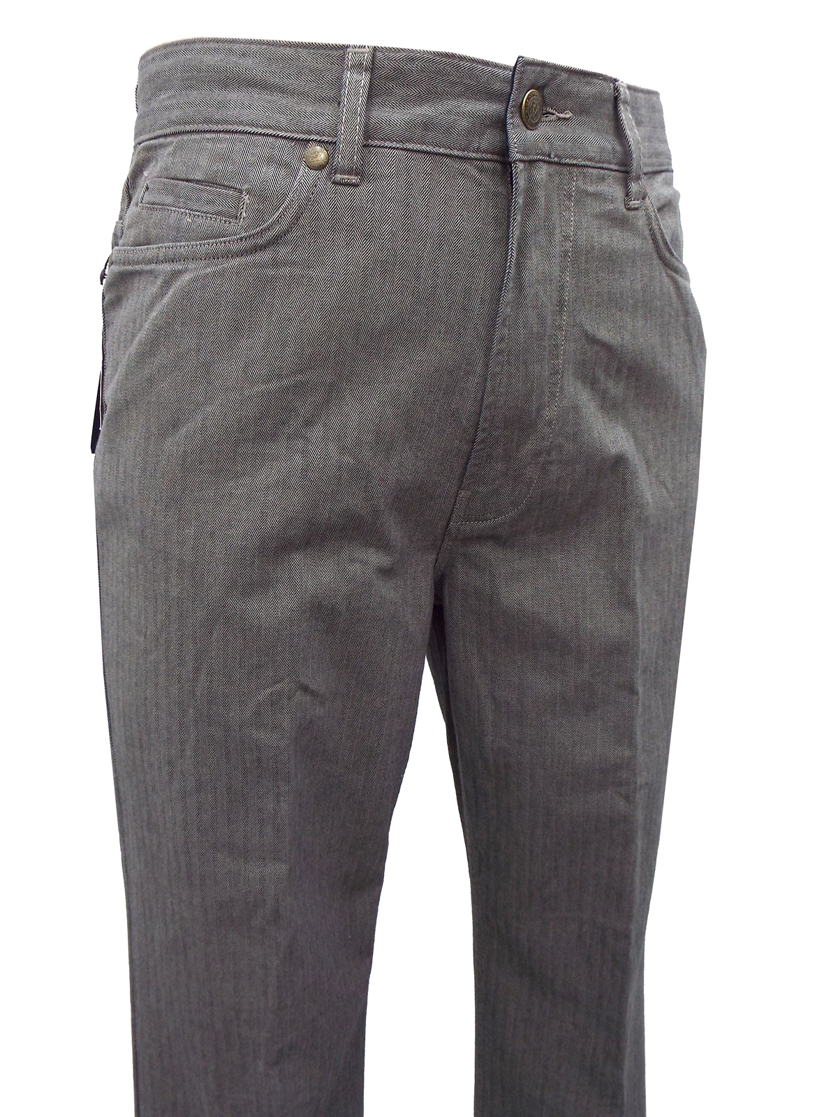 Blue H4rbour GREY Cotton Rich Herringbone Stripe Trousers - Waist Size ...