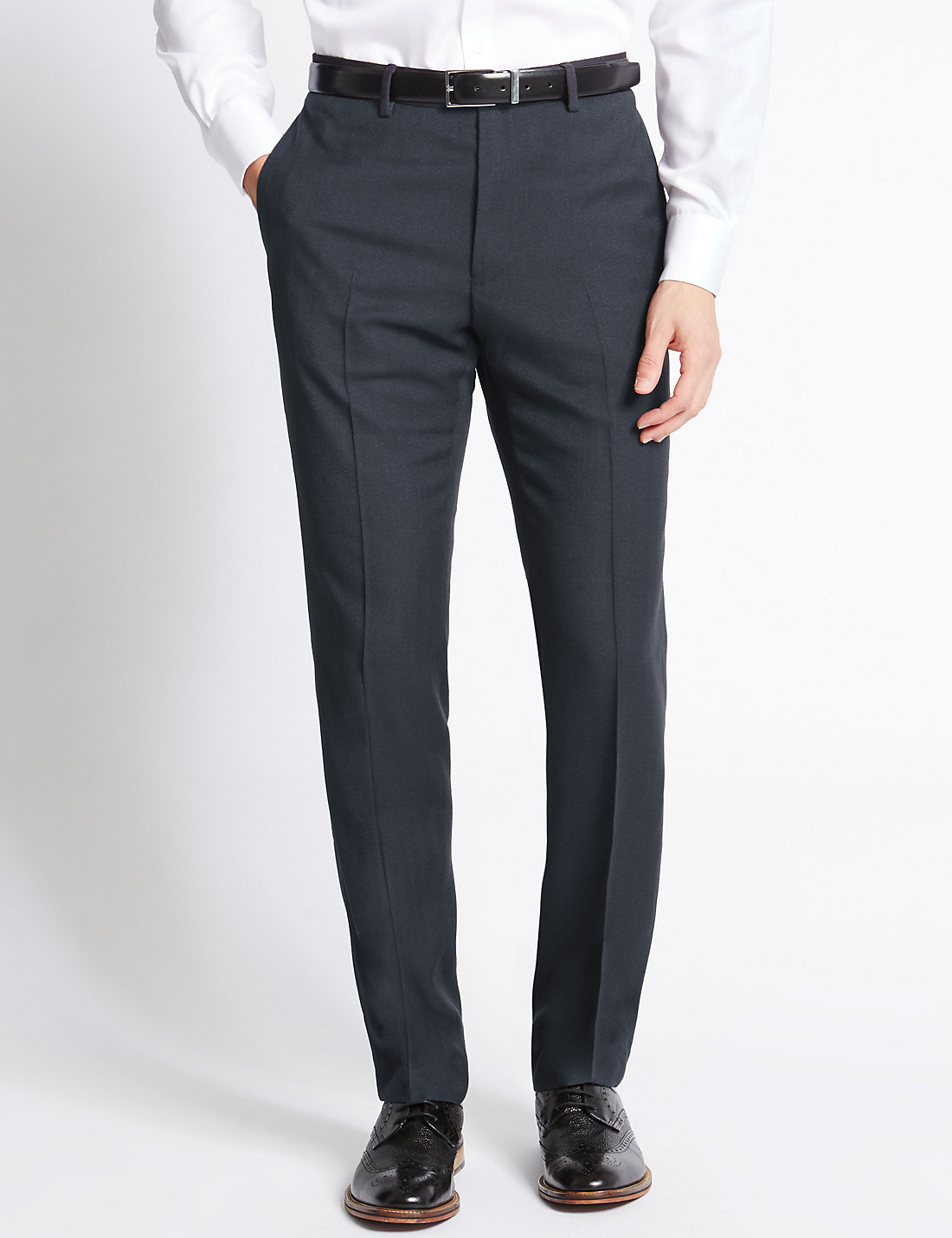 Marks and Spencer - - M&5 NAVY Tailored Fit Flat Front Trousers - Waist ...