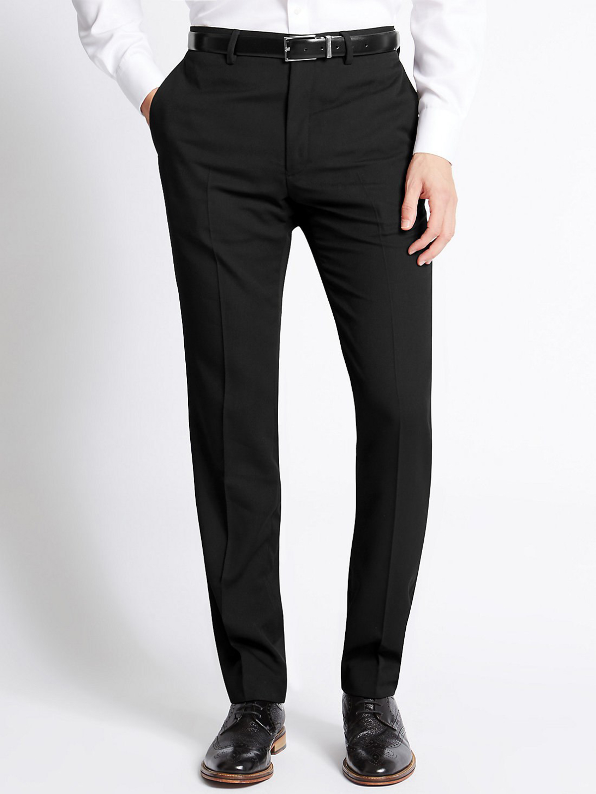 Marks and Spencer - - M&5 BLACK Tailored Fit Flat Front Trousers ...