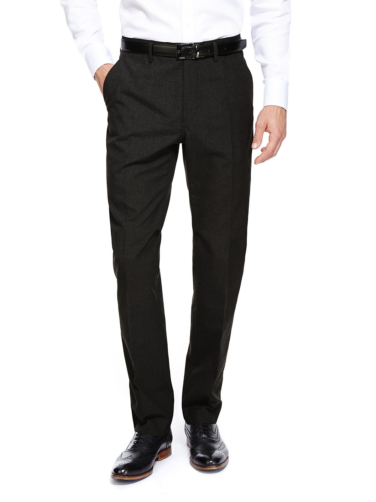 Marks and Spencer - - M&5 DARK-GREY Slim Fit Flat Front Trousers ...