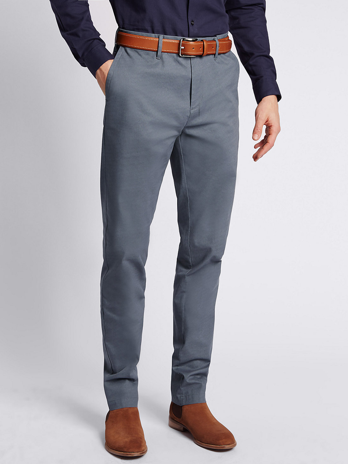 Marks and Spencer - - M&5 GREY Slim Fit Pure Cotton Chinos - Waist Size ...