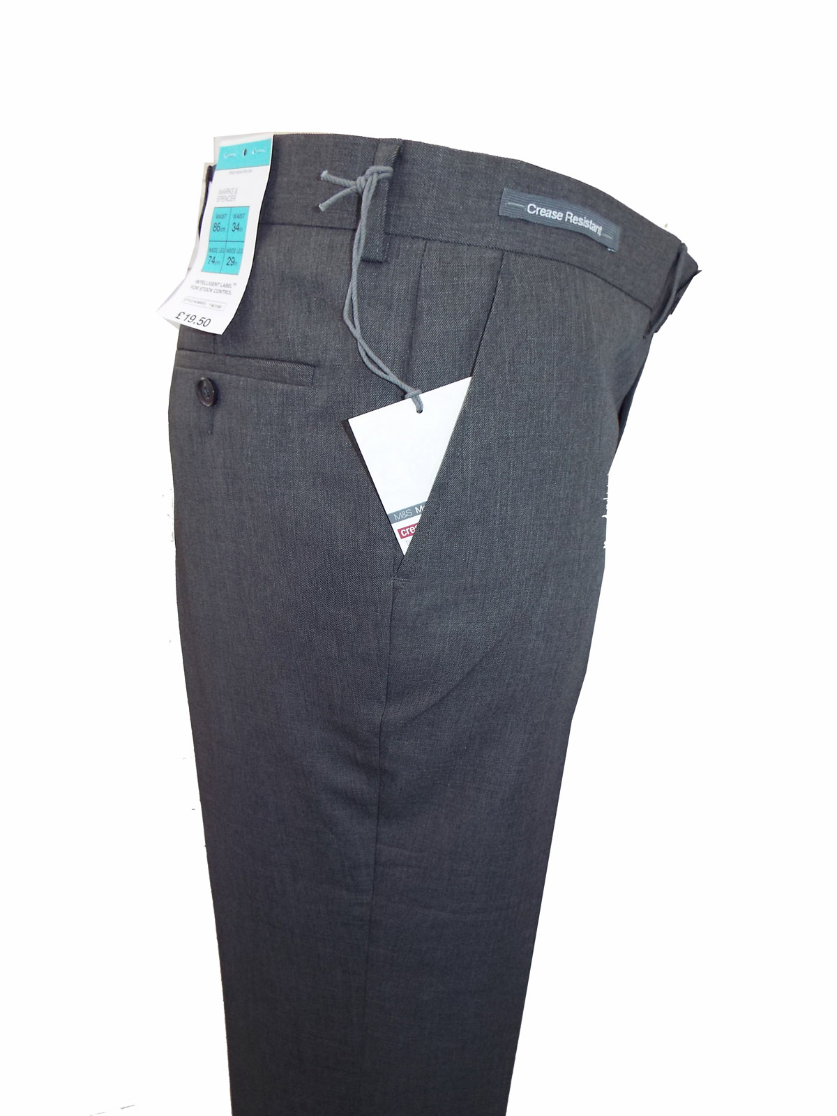 Marks and Spencer M&5 GREY Crease Resistant Flat Front Trousers