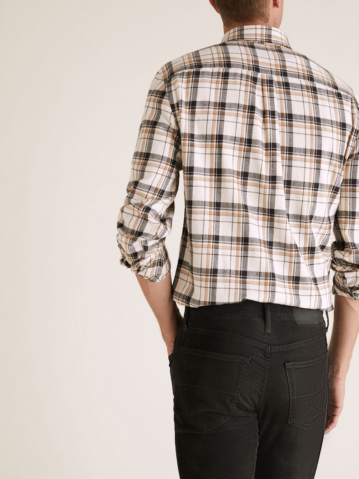 Marks and Spencer M&5 Mens ECRU Mix Pure Cotton Flannel Check Shirt