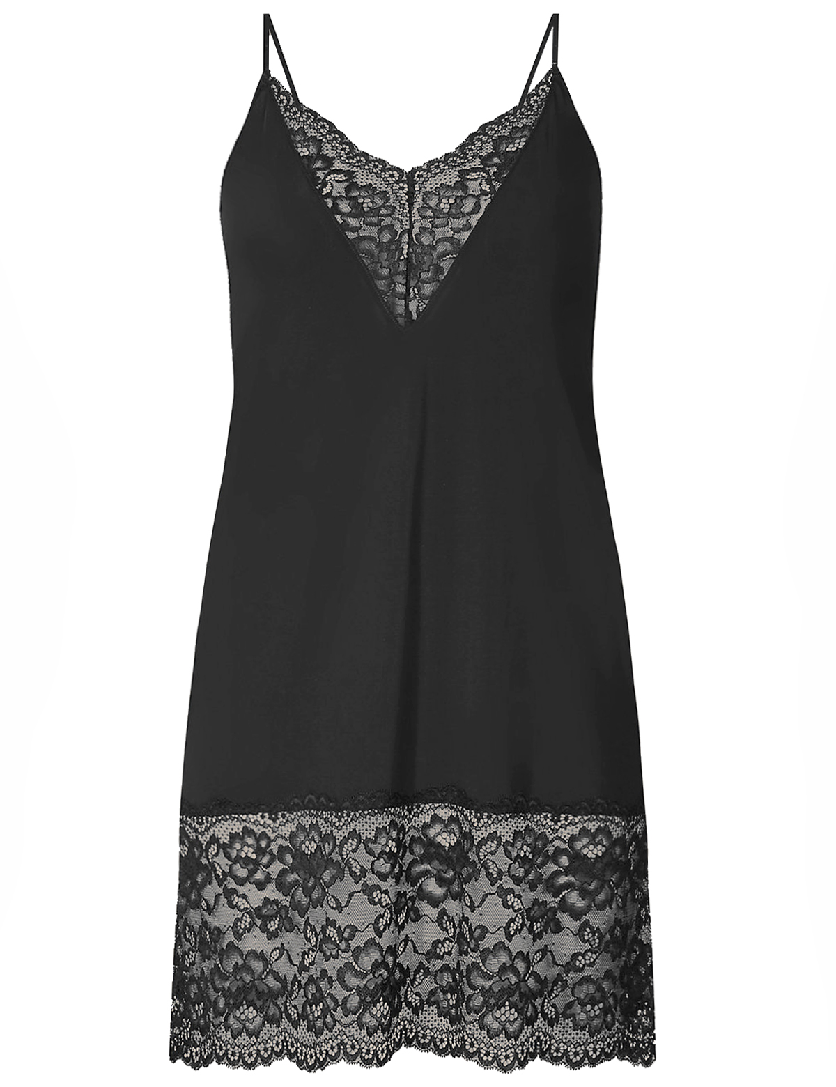 Marks and Spencer - - M&5 BLACK Lace Trim Full Slip - Size 12 to 22