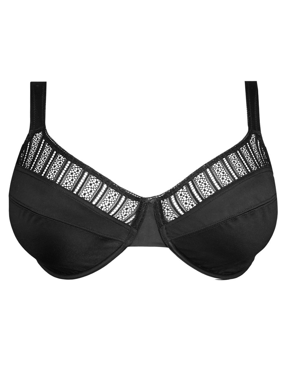 Marks and Spencer M&5 BLACK Striped Underwired Minimiser Bra Size