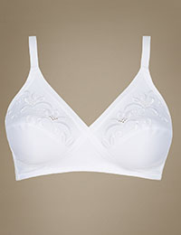 IRREGULAR - WHITE Floral Embroidered Non-Wired Crossover Full Cup Bra - Size 32 to 36 (A-B-DD)