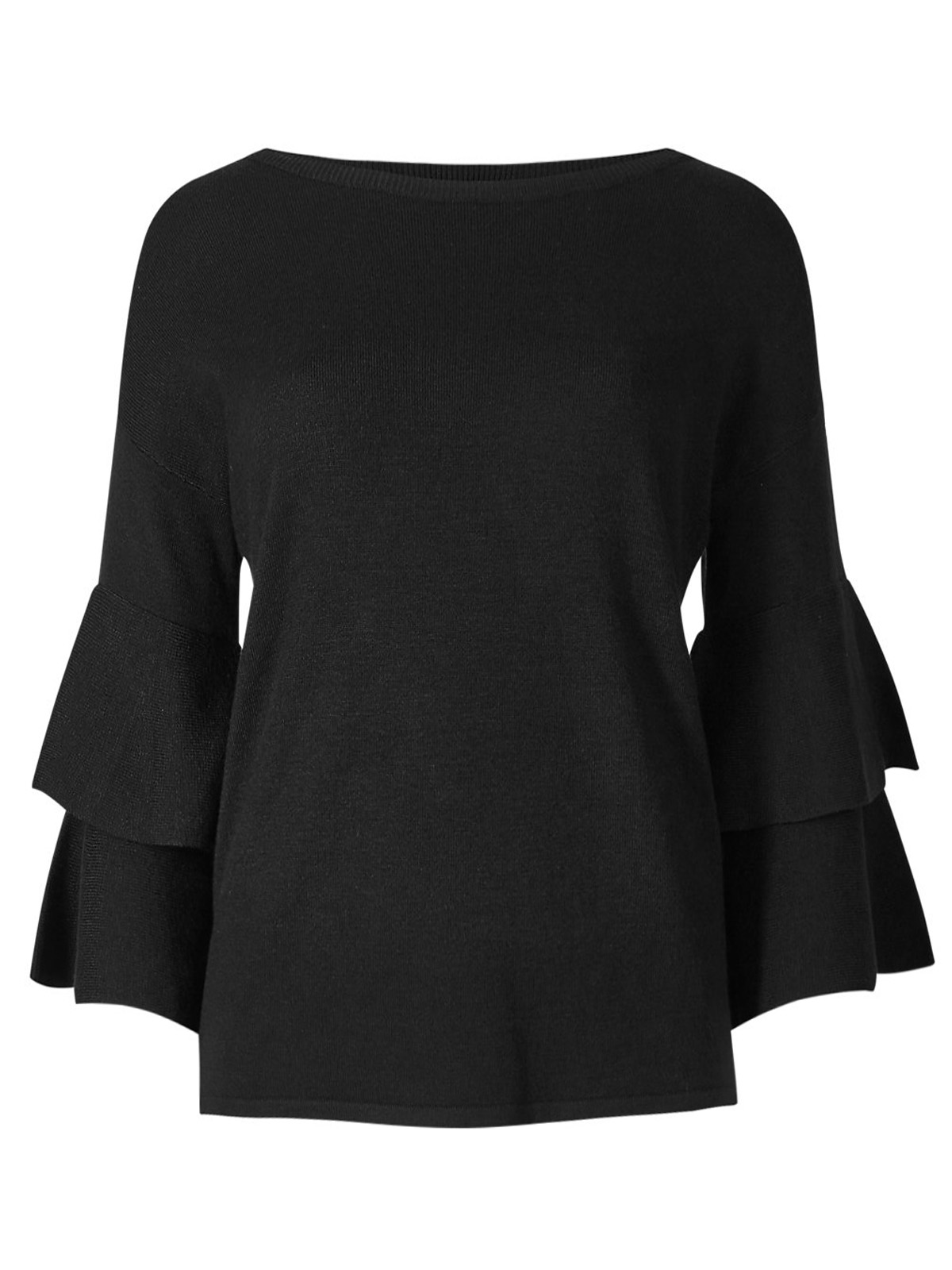 Marks and Spencer - - M&5 BLACK Tiered Sleeve Fine Knit Jumper - Size 6 ...