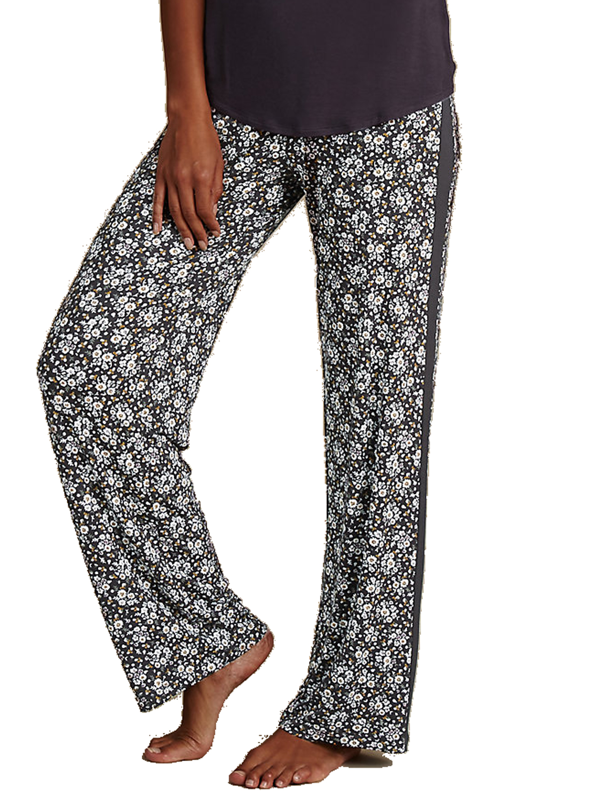 Marks and Spencer M&5 BLACK Floral Print Straight Leg Pyjama