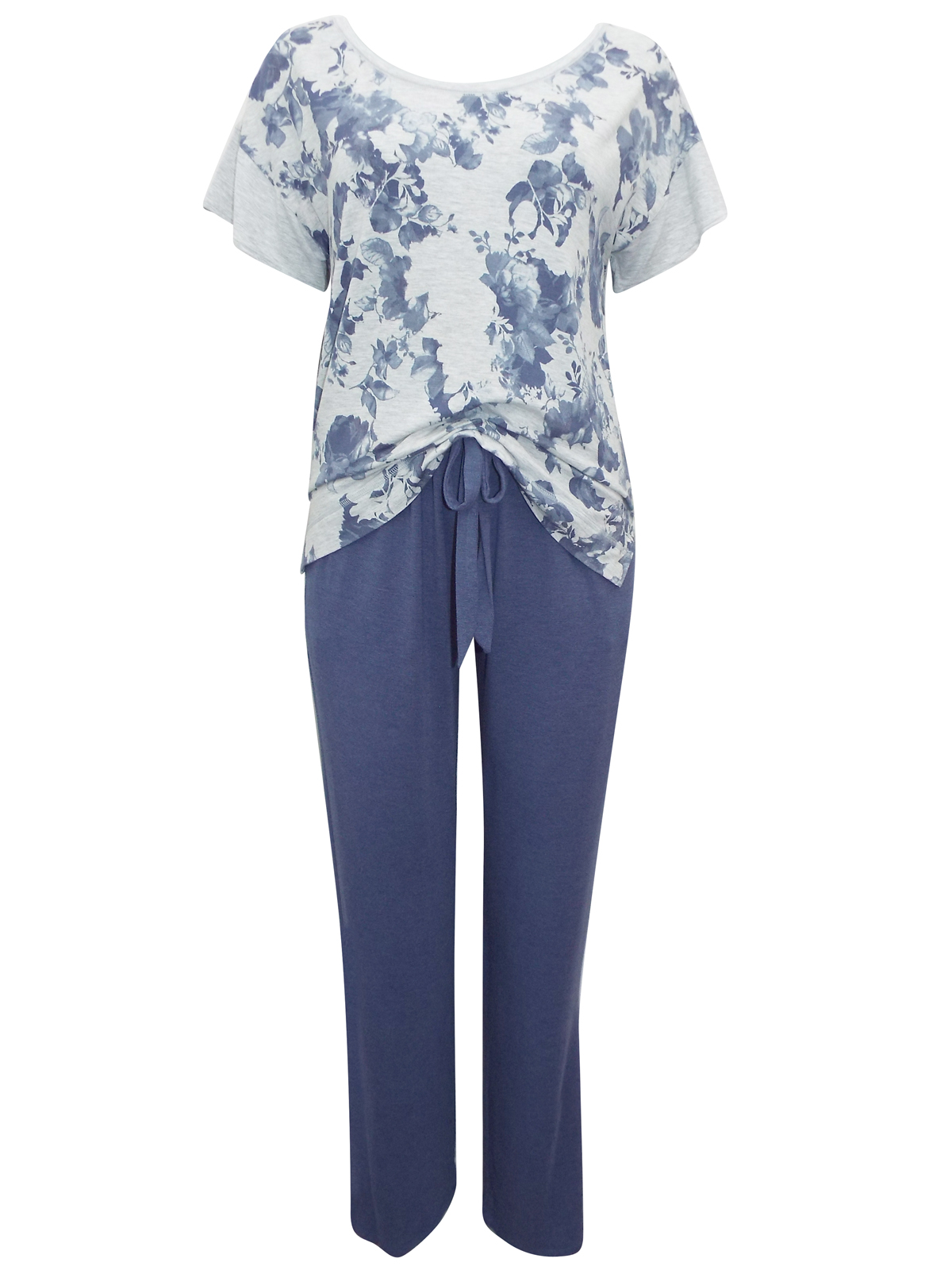 Marks and Spencer - - M&5 GREY-MARL Floral Print Jersey Pyjamas - Size ...