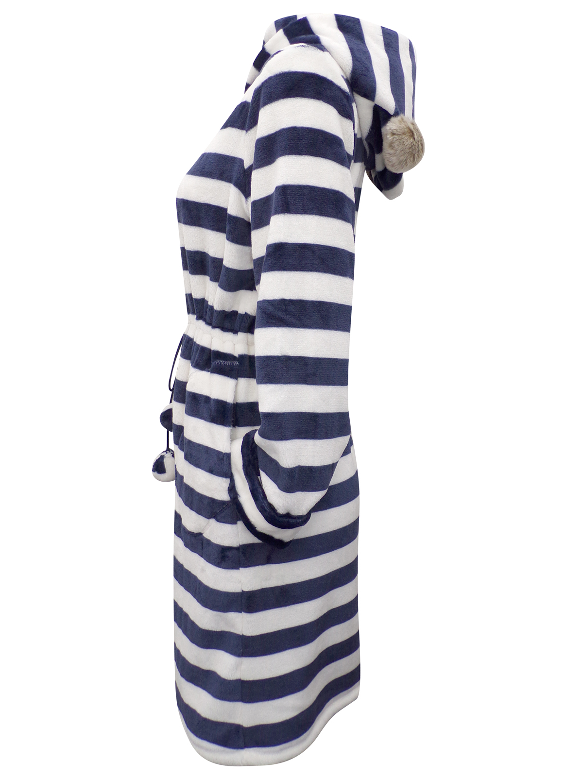 Marks and Spencer M&5 BLUE Pom Pom Hooded Fleece Zip Through Dressing Gown Size 8/10 to 20/22