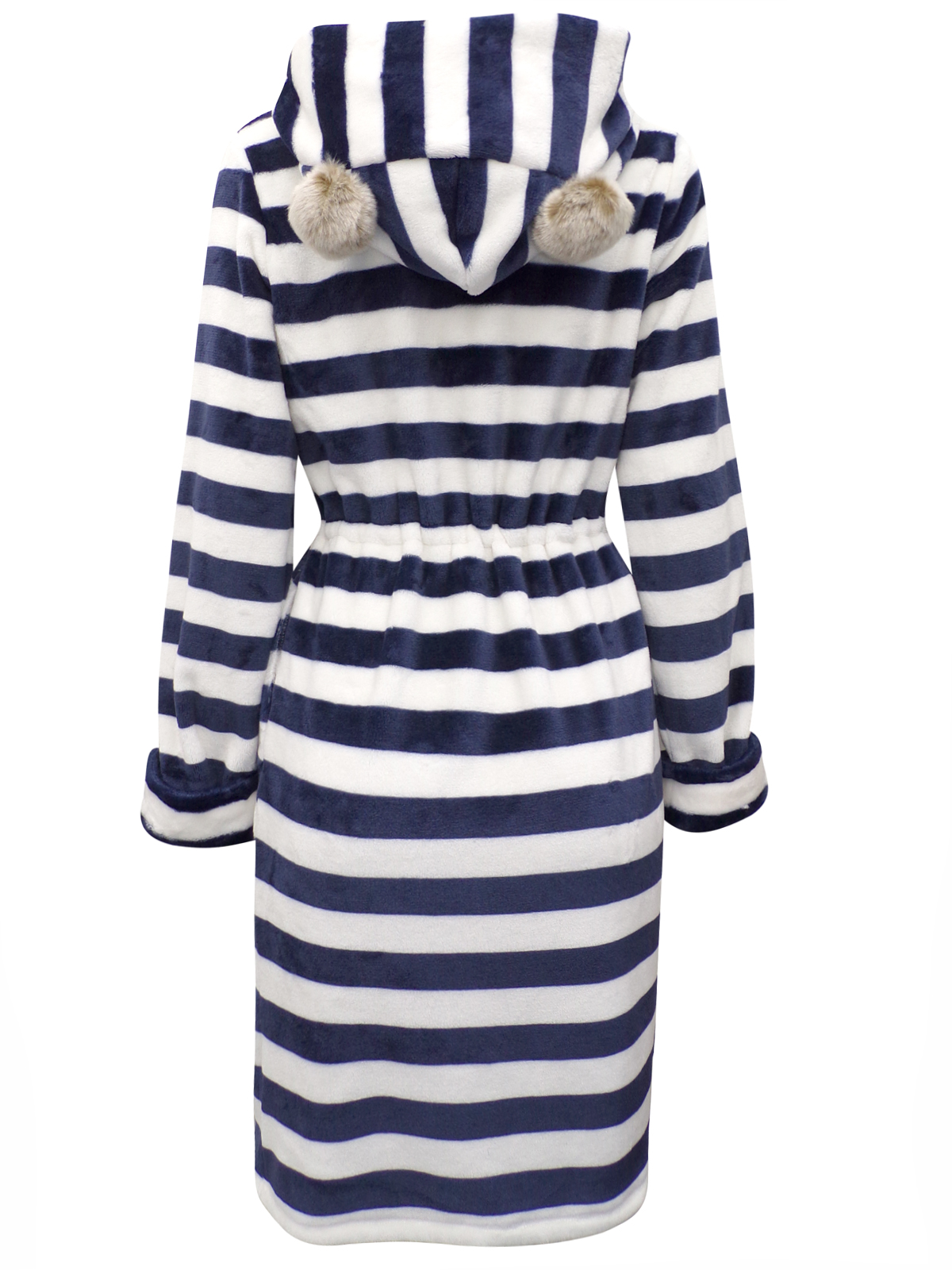 Marks and Spencer M&5 BLUE Pom Pom Hooded Fleece Zip Through Dressing Gown Size 8/10 to 20/22