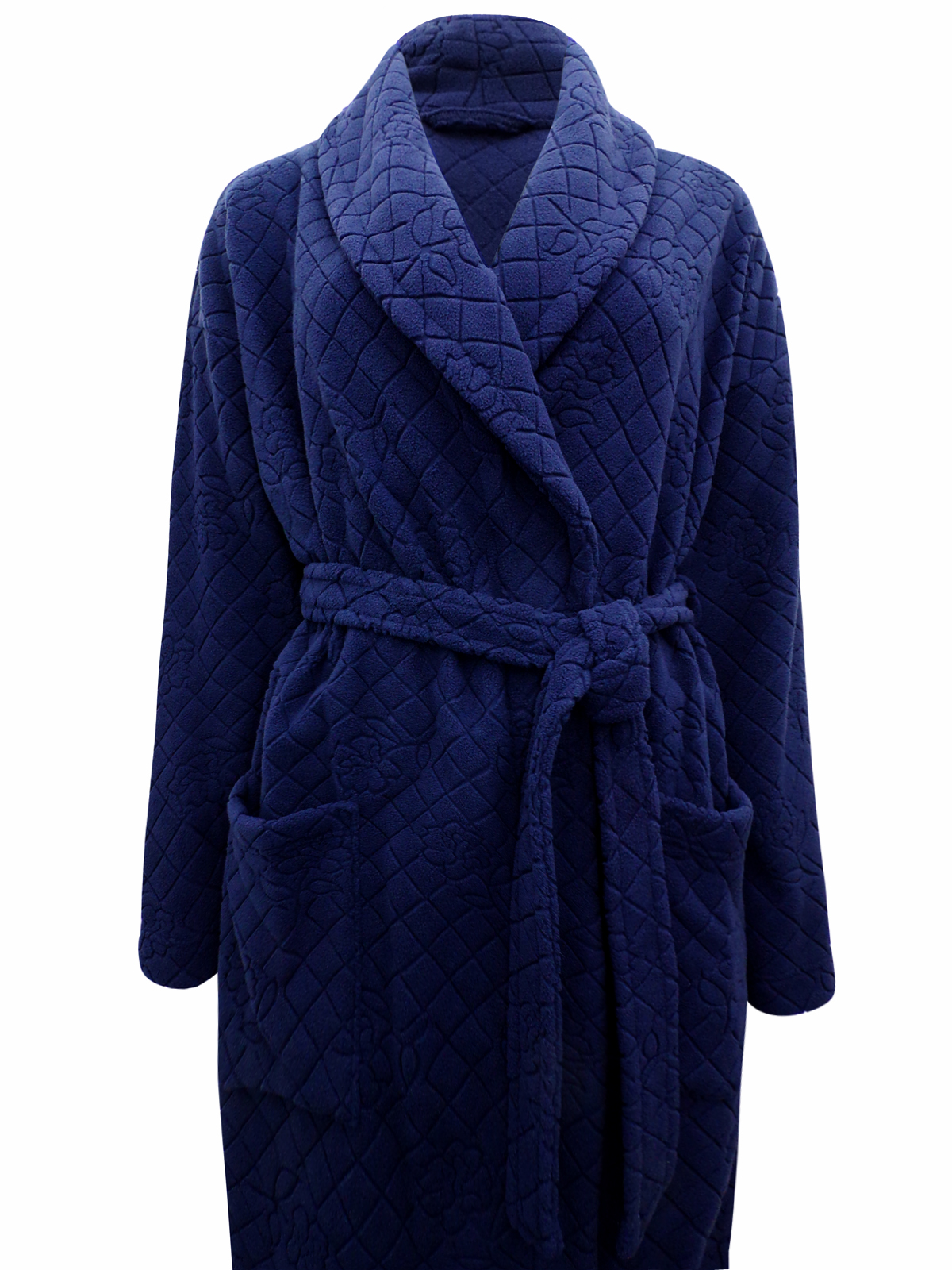 Marks and Spencer M&5 NAVY Jacquard Textured Fleece Wrap Dressing Gown Size 8/10 to 20/22