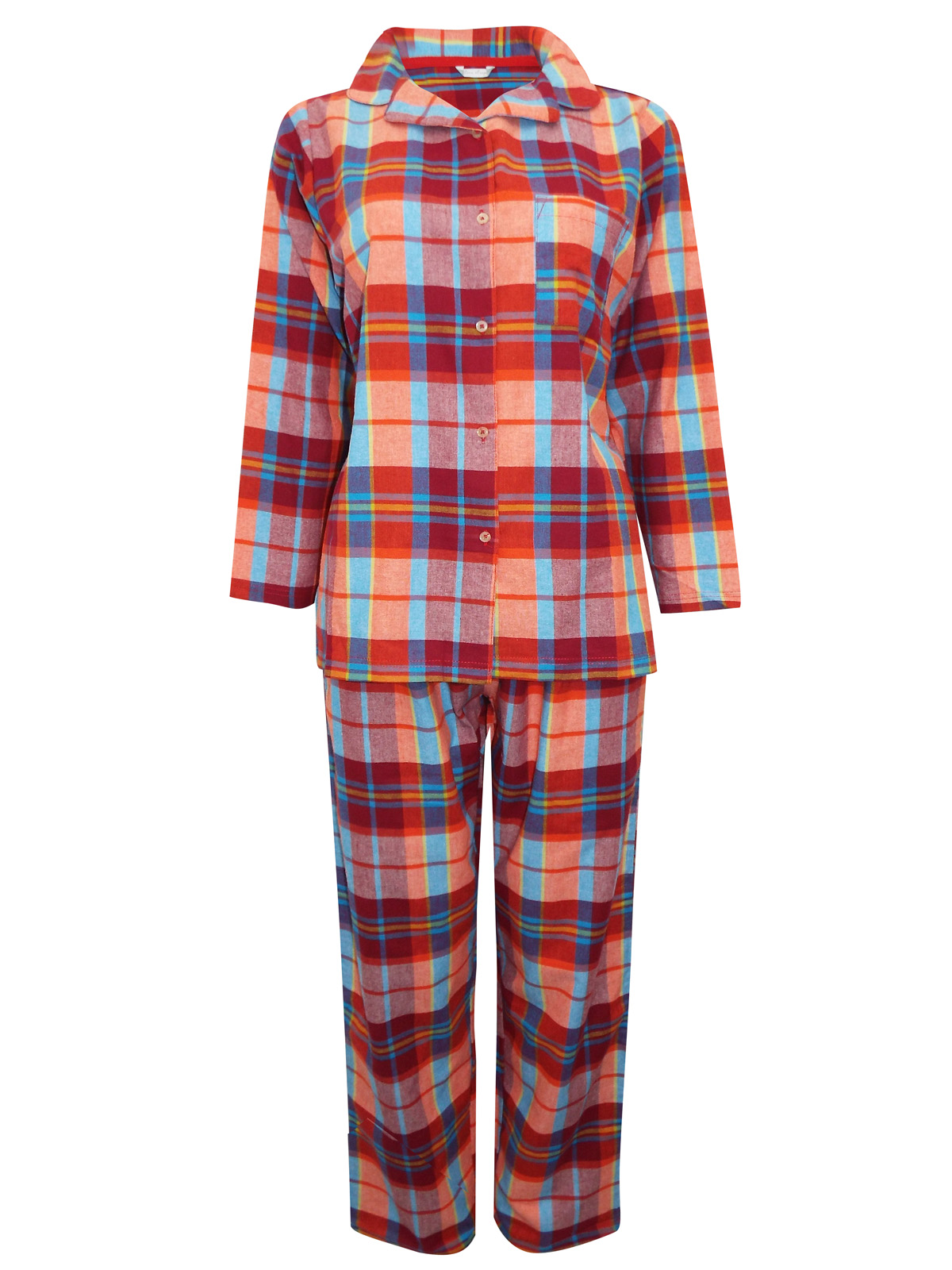 Marks And Spencer Mand5 Orange Pure Cotton Checked Long Sleeve Pyjama Set Size 8 To 18