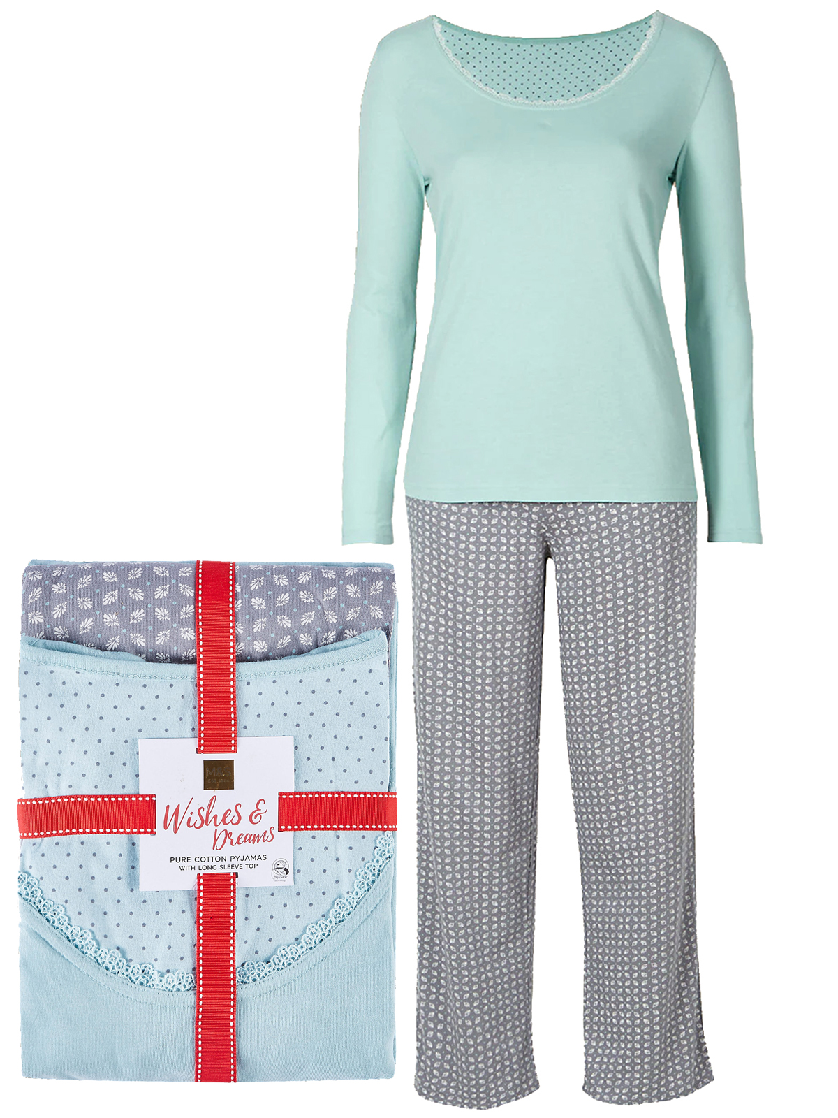 Marks and Spencer M&5 GREY Pure Cotton Geo Print Pyjamas Size 12/14