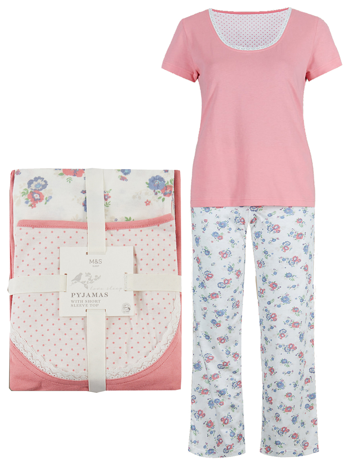 Marks and Spencer IRREGULAR M&5 CORAL Pure Cotton Printed Pyjamas
