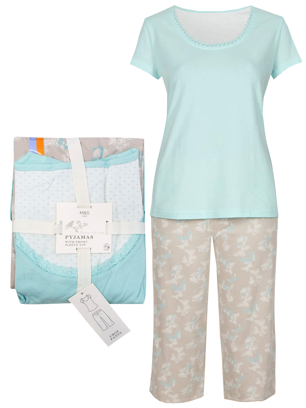 Marks and Spencer M&5 AQUA Pure Cotton Butterfly Print Cropped
