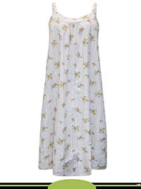 WHITE Cotton Strappy Ditsy Floral Long Nightdress - Size 6 to 22