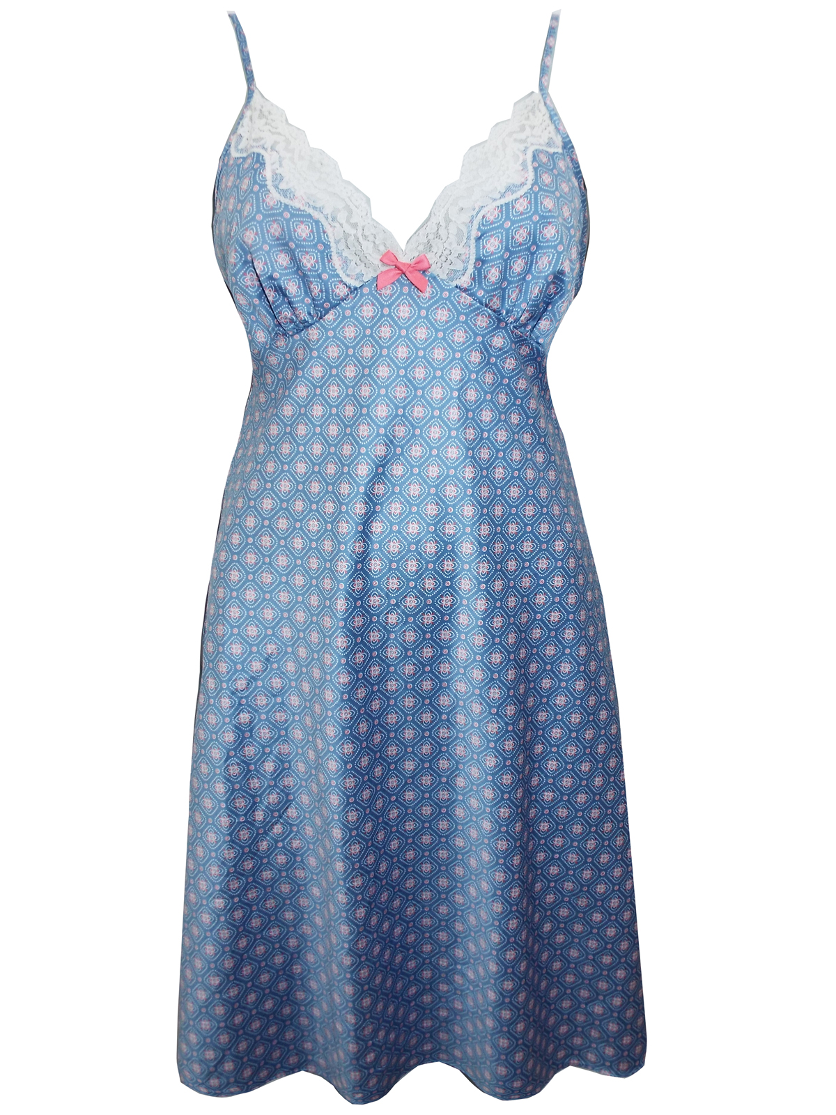Marks and Spencer M&5 BLUE Lace Trim Printed Chemise Size 10