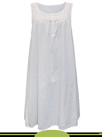 WHITE Pure Cotton Dobby Short Nightdress - Size 6 to 26