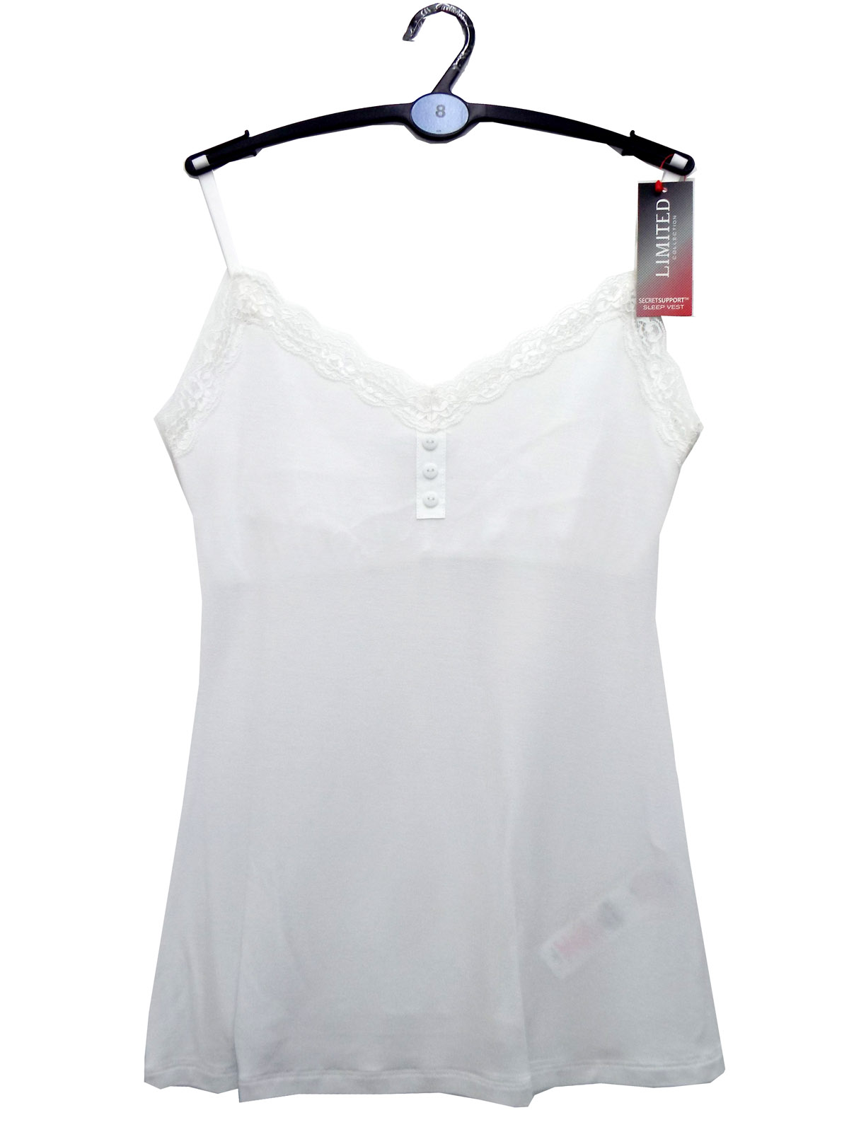 Marks and Spencer M&5 WHITE Modal Blend Lace Trim Secret Support Vest Size 10 to 18 (D to