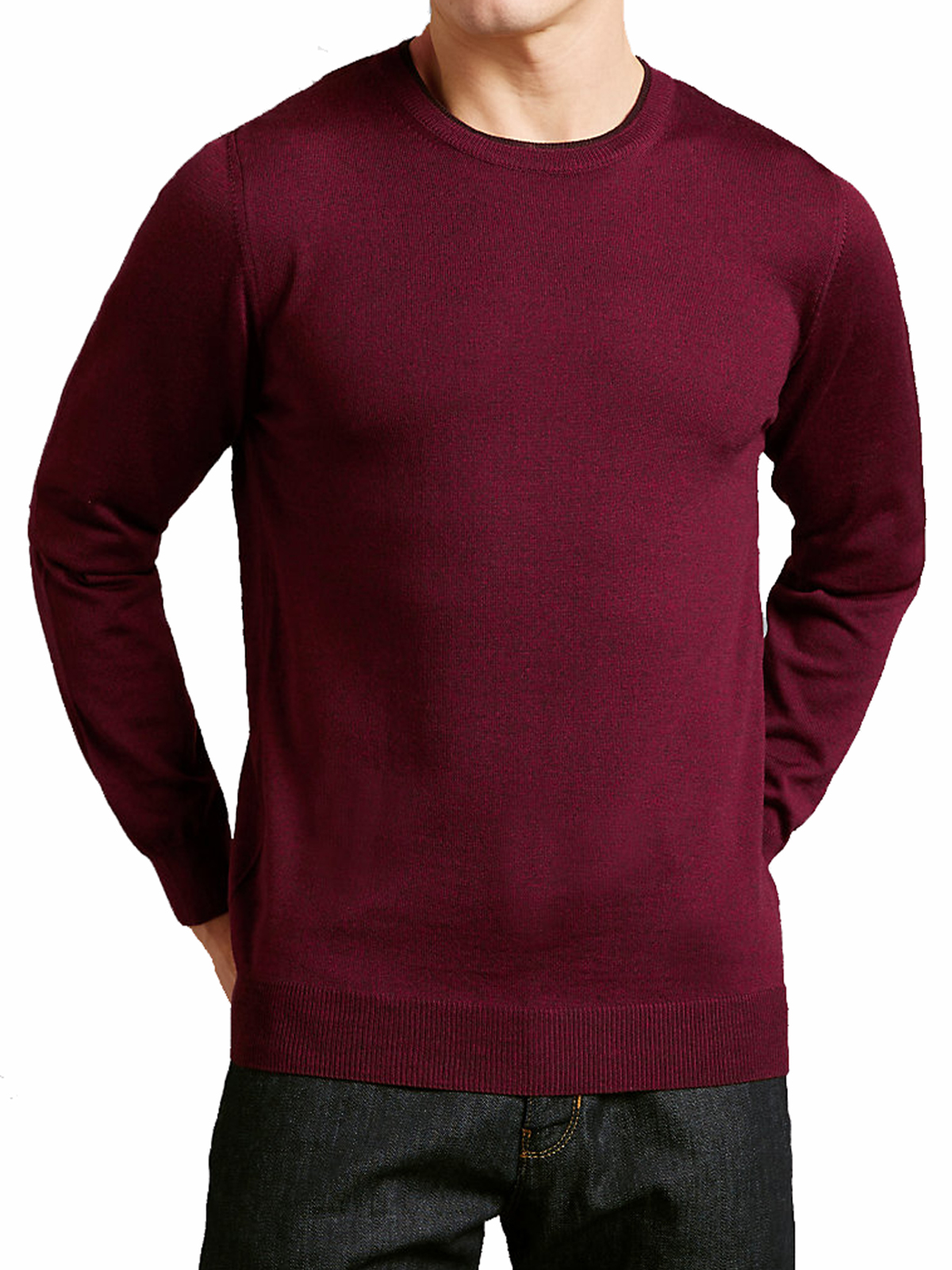 Marks and Spencer - - M&5 RED Pure Merino Wool Crew Neck Jumper - Size ...