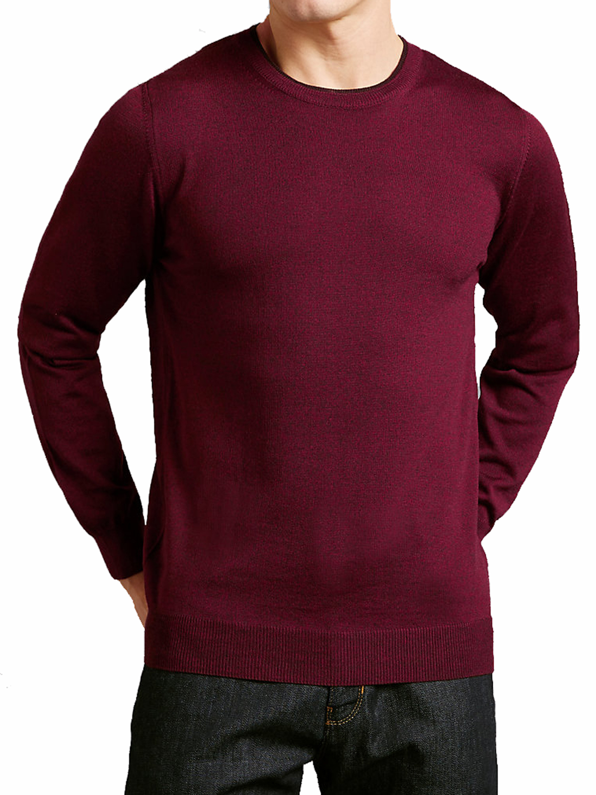 Marks And Spencer M 5 RED Pure Merino Wool Crew Neck Jumper Size 