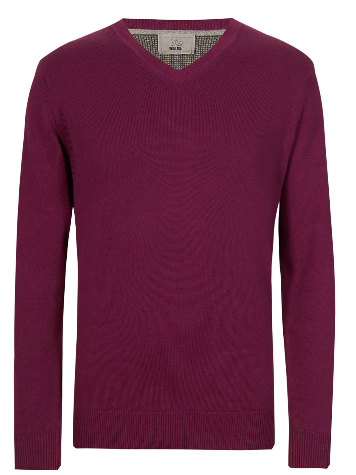 Marks and Spencer - - M&5 BORDEAUX Long Sleeve Pure Cotton V-Neck ...