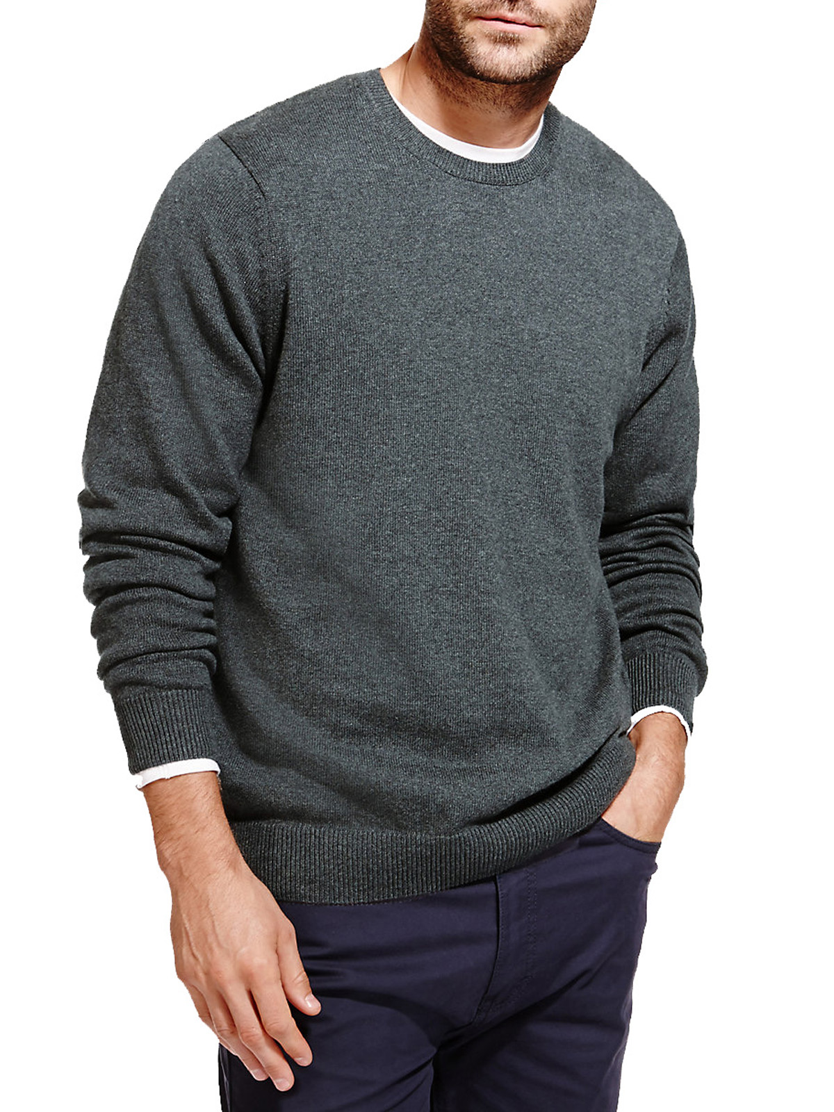 Marks and Spencer - - M&5 Mens PURPLE Long Sleeve Pure Cotton Crew Neck ...