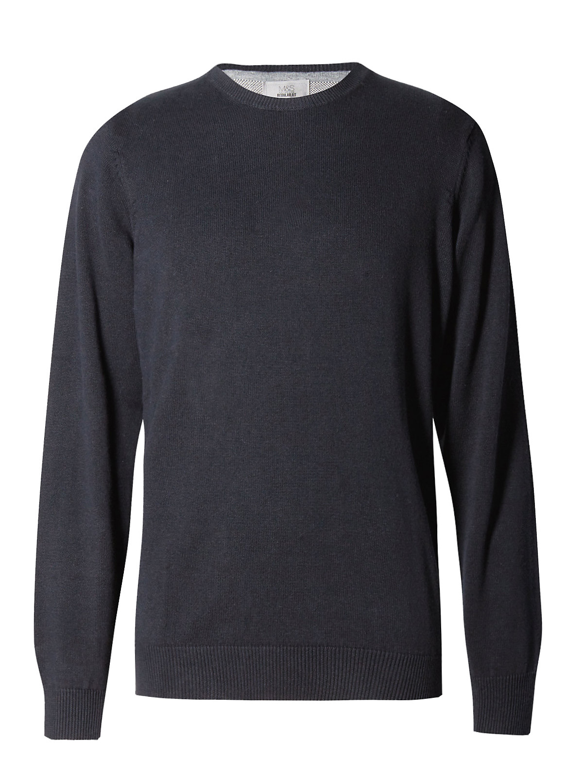 Marks and Spencer - - M&5 Mens NAVY Long Sleeve Pure Cotton Crew Neck ...