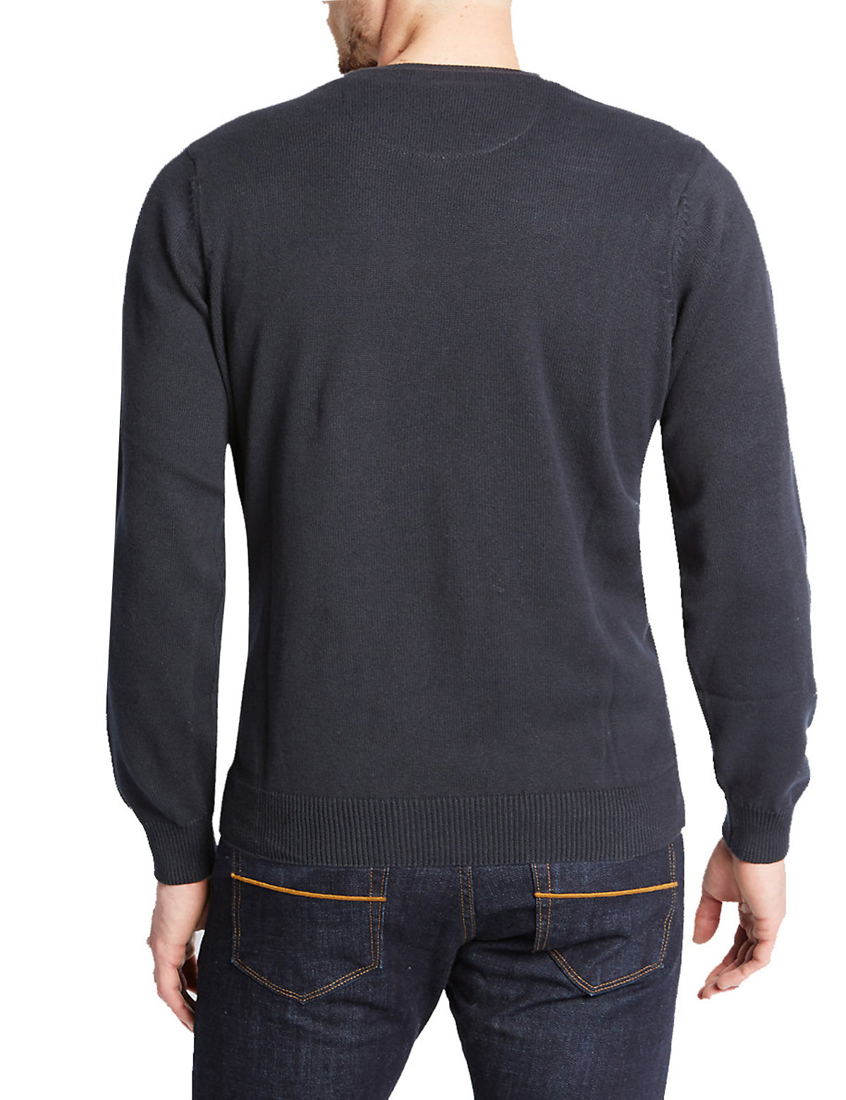 Marks and Spencer - - M&5 Mens NAVY Long Sleeve Pure Cotton Crew Neck ...